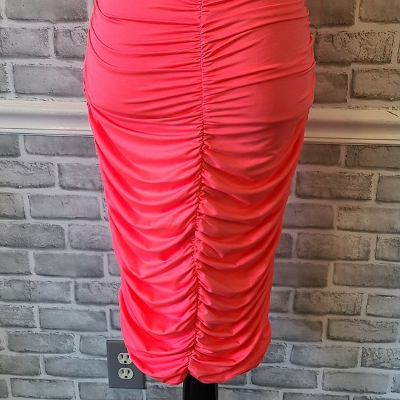 Neon Pink Tank Dress Ruched Barbie Party Costume Cosplay Med NWOT Spandex Blend - Picture 5 of 10